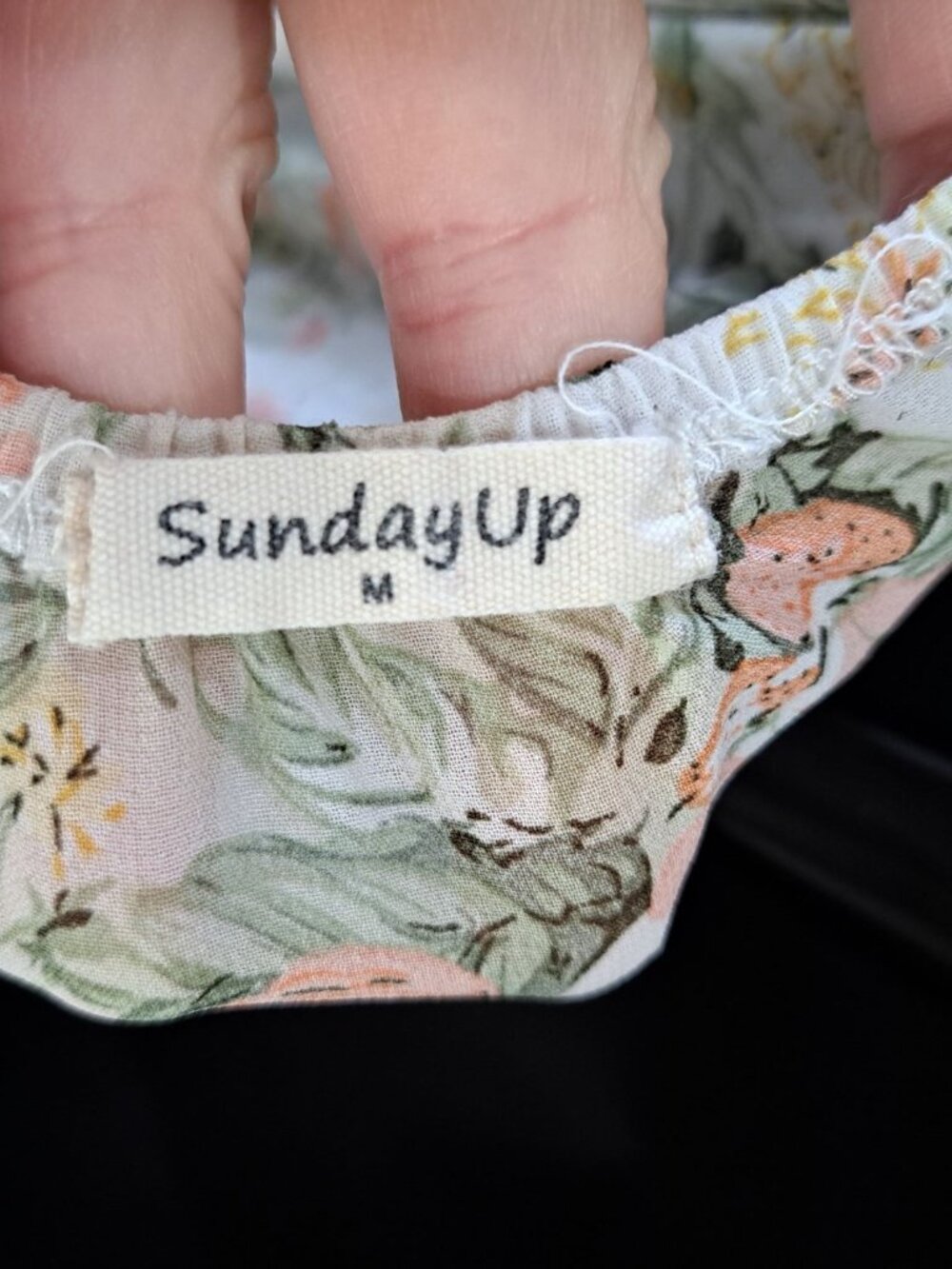 Sunday Up Floral Puff Sleeve Dress Lace-Up Front & Elastic Back Midi Milkmaid M - Picture 8 of 11